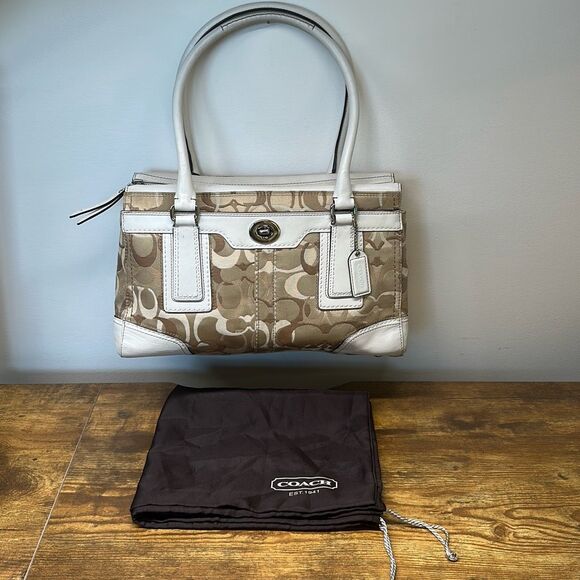 Coach 11818 Hampton Optic Brown Signature Jacquard Cream Leather Dust Bag - Picture 1 of 16
